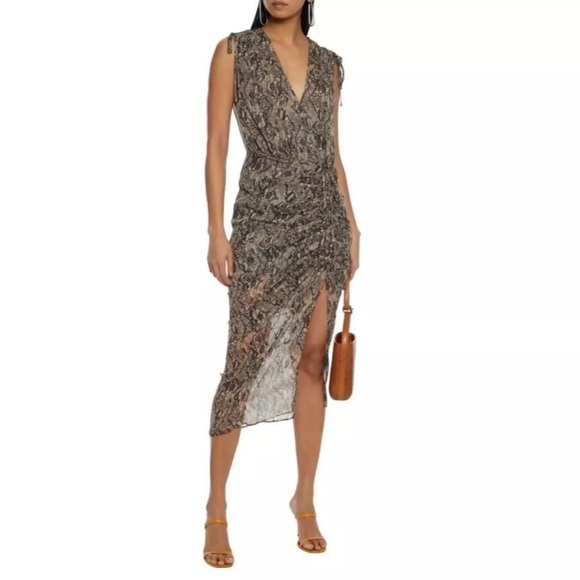 Veronica beard Teagan Ruched Snake-Print Silk-Chiffon Midi
Dress - Picture 1 of 6